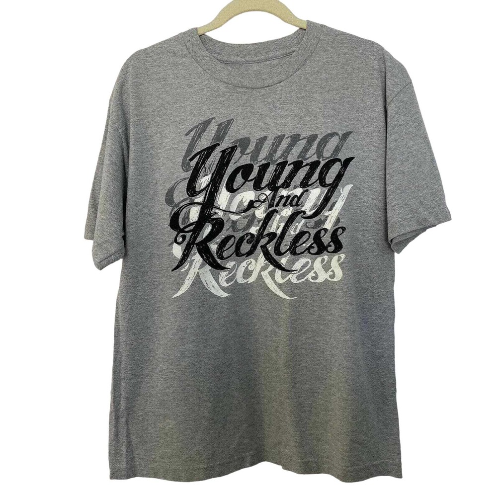 🌵 Young and Wreckless Men's Gray Cotton Logo Crew Neck T-Shirt - Size Large